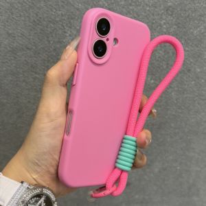 Luxury Candy Color Soft Silicone Case for iPhone 16 15 14 Plus 13 12 11 Pro Max Lanyard Strap Rope Cord Shockproof Rubber Cover