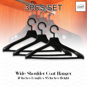 (3PCS/SET) 17 Inches Thick Black Coat Wide Shoulder Hanger Suit Jacket Tuxedo Blazer Concave Hanger