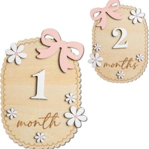 FWFHTP 1-12 Hàng tháng Biển đánh dấu cột mốc hàng tháng của bé Số tháng Bằng gỗ Đạo cụ  ảnh kỷ niệm Thời trang Hoa 3D Thẻ ghi dấu mốc phát triển hàng tháng của bé dành cho bé gái bé trai