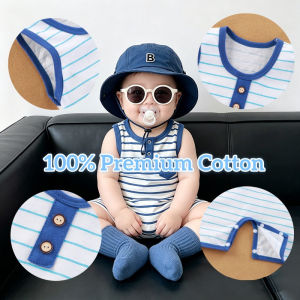 AILEBE Kids Bodysuits 100% Premium Cotton Sleeveless Romper Onesie Soft Breathable Hypoallergenic Snap Closure Easy Diaper Change Timeless Striped Pattern Neutral Colors Loose Stretchy Comfy Fit Newborn Infant Jumpsuit Sleepwear For Boys Girls 0-18 M