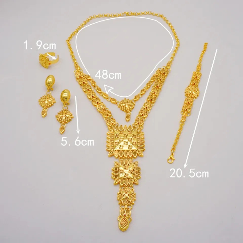 African Dubai Gold Color Jewelry Set For Women Indian Big Flower