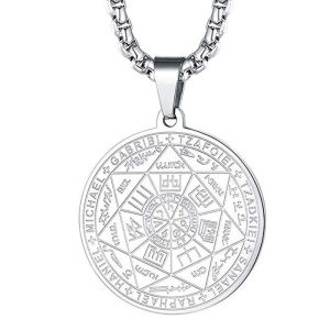 [Guardian] Seven Archangels Magic Circle Round Pendant Retro Seven Angels Magic Circle Solomon\s Seal Necklace Pendant