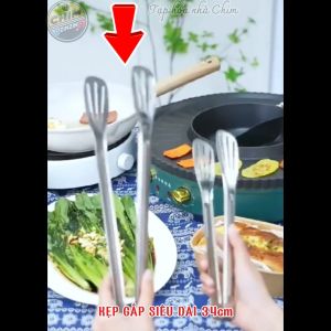 [SUS304] Tay Kẹp Gắp Thực Phẩm Đa Năng Bằng Thép Không Gỉ 304 Dài 34x4.5cm Kẹp Nướng BBQ Chiên Rán Nướng Luộc