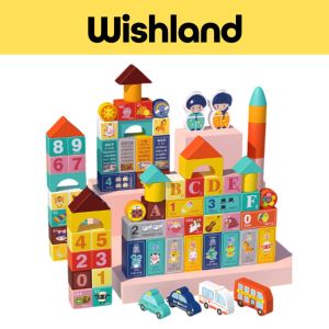 Wooden Study Theme Creative Building Blocks Ages 3+ Letter Train Educational Toy Gift For Kids by WISHLAND