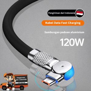 Kabel Pengisi Daya Super Cepat 120W 6A Kabel Putar 180 Derajat TYPE C/MICRO/LIGHTNING Silikon Gaming Pengisi Daya Cepat