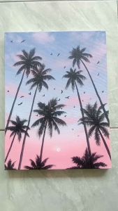 Hiasan Dinding Ruang Tamu Lukisan Pemandangan Kelapa Burung Aesthetic Bahan Kanvas Ukuran 30x40cm