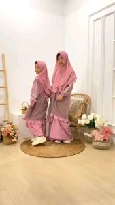 Gamis Anak Premium Esha Series Cutetrik GM-63 Bahan Brokat Mewah Warna Pink untuk Kakak-Adik 3-13 tahun