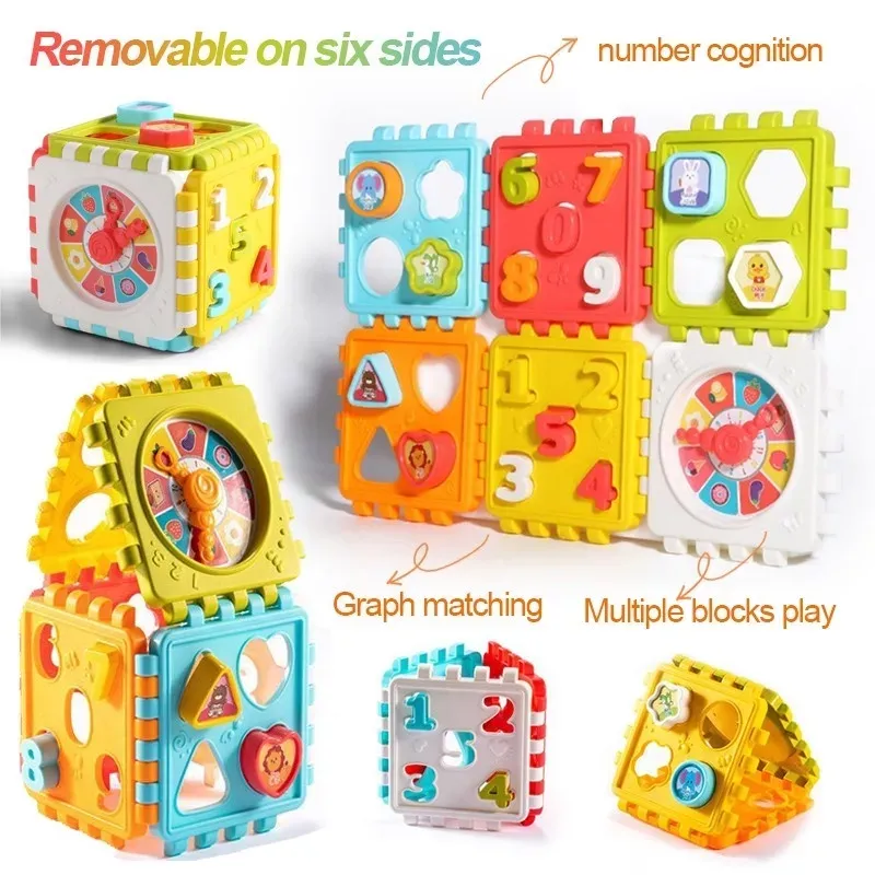 puzzle building block toy shape matching hexahedron with number