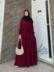 Dress Kondangan Rubby Pollo Linen Polos Susun Terbaru | Gamis Serut Depan Susun Remaja Viral Simpel Elegant