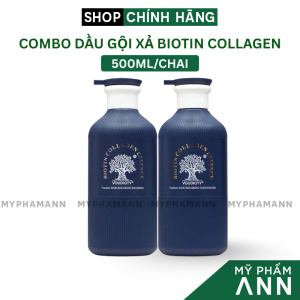 Combo Dầu Gội Xả Biotin Collagen Màu Xanh Voudioty 500ml Chính Hãng - Combo Hỗ Trợ Phục Hồi Tóc Hư Tổn