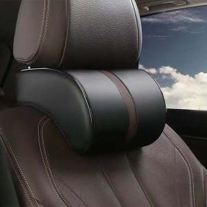 Premium Leather Car Headrest Pillow 100% Memory Foam Car Neck Pillow with Adjustable Strap & Breathable Removable Cover Ergonomic Design - Travel Pillow Car Pillow for Neck Pain Relief