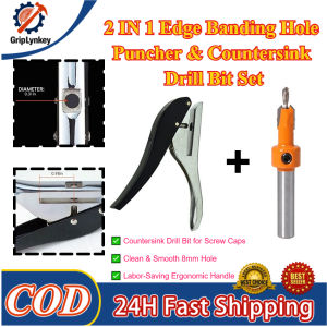 GripLynkey 2-in-1 8mm Edge Banding Hole Puncher + Countersink Drill Bit Set ✨ Screw Cap Cover Round Puncher for Woodworking Cabinet Making & Furniture DIY