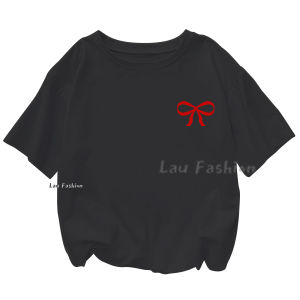 Lau Fashion - BAJU KAOS WANITA OVERSIZE RED BOW SAKU /KAOS KEKINIAN / KAOS WANITA CEWEK / KAOS KATUN