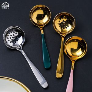 Vision 304 Stainless Steel Soup Leaks Long Handle Serving Spoon For Hotpot Home Large Deep Soup Spoon Leaks Kitchen Utensils Dinner Spoon Leaks