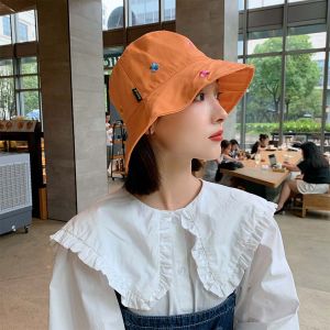 ADOP Beach Summer Cotton Flower For Women Embroidery Visor Cap Sun Protection Sun Cap Bucket Hat