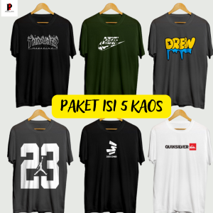 Paket 5 Kaos T-Shirt Dewasa Motif Hip-Hop & Grafis Lengan Pendek - Gaya Korea