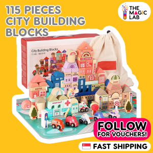 115 Pcs Wooden Puzzle Blocks | Brain-Boosting City Building Toy for Toddlers 3-7