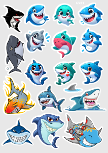 Stiker Kartun Hiu biru lucu isi 18 pcs