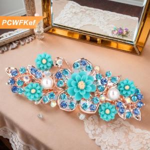 【PCWFKef】 New Fashion Flower Rhinestone Korean Butterfly Ponytail Hairpin Womens Adult Spring Clip Headdress