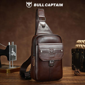 BULLCAPTAIN Mens Vintage Top-Grain Leather Sling Bag Genuine Leather Crossbody Chest Design with Dedicated Phone & Tablet Compartments Premium Feel