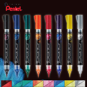 1pcs Japanese Pentel Dual Metallic Brush Pens Soft Tip Glitter Color Two-color Art paint Markers Gold Silver Calligraphy Drawing Coloring Black Paper Writing Pen