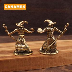 【CANAMEK】 Brass Wizard Figurine Magician Statue Home Decor Retro Character Model Small Statue Home Decorations