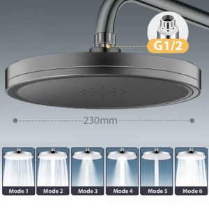 YANGS 6 Modes Rainfall Shower Head With Filter High Pressure Top Rain Shower Heads Shower Faucet Accessories Large Flow Shower Nozzle Bathroom
