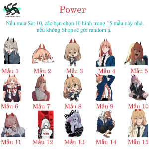 Chainsaw Man - Set 10/15 Sticker Power game Chainsaw Man hình dán trang trí vali điện thoại laptop mũ bảo hiểm.. siêu đẹp chống nước chống xước