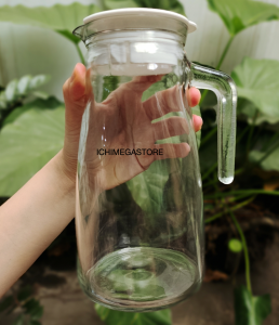 Pitcher Kaca 1 Liter Bulat Dengan Tutup - Teko Kaca Berkualitas