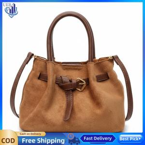 [Ueb Wholesale Center]Women Faux Suede Retro Shoulder Bag with Adjustable Strap Underarm Purse Hobo Handbag for Travel Work Without Pendant