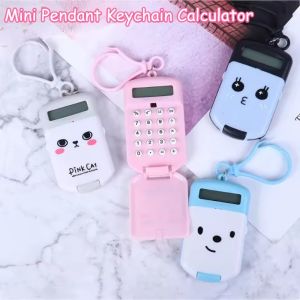 Mini Pendant Keychain Calculator Plastic Portable Digital Display Calculator Flip Cover Calculator