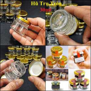Hũ Thủy Tinh Nhỏ 30ML (combo 30 cái) mẫu trụ tròn nắp thiếc vàng – Lọ Thủy Tinh Mini đựng mật ong thực phẩm mỹ phẩm