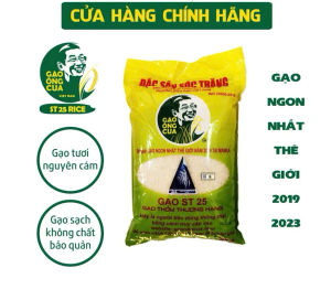Gạo ST25 Ông Cua Thượng Hạng - Túi 5kg - hàng Chính hãng có tem quét mã QR - cơm răt dẻo thơm để nguội không bị khô date luôn mới.