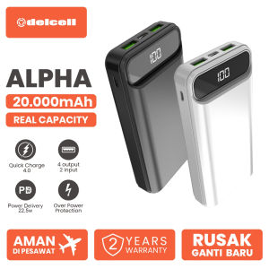 Delcell Alpha Power Bank 20000mAh Digital Display Fast Charge 22.5W QC4.0+ PD Warna Hitam