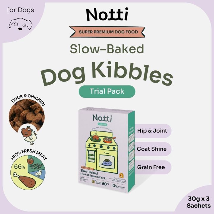 NOTTI Wou Wou Trial Kit Slowbaked Fresh Chicken & Duck Super Premium Dog Food (Flaxseed Pumpkin