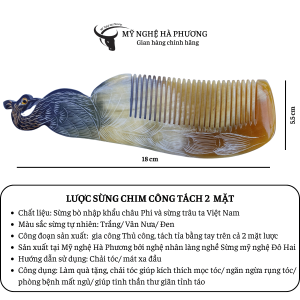 [VIP] Lược sừng Công tách 2 mặt (size L-20cm) Mỹ nghệ Hà Phương quà tặng Thủ công ý nghĩa
