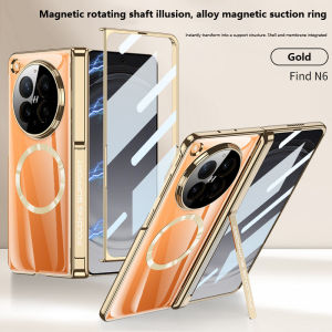 【🔥SG🔥】RICHMENTMALL Clear Privacy Tempered Glass Film Magnetic Hinge Case for Oppo Find N6 Wtih Holder Full-Body Shockproof Case Cover