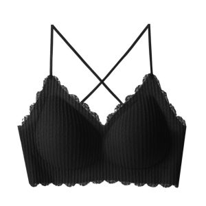 YUCHEN ป้องกันการกระแทก บราไร้สายแบบลึก V ป้องกันการหย่อนคล้อย แนบชิด ชุดชั้นในลูกไม้แบบสายเดี่ยว สะดวกสบาย รวบรวมหน้าอก ชุดชั้นในแบบดันทรง สาวๆ ผู้หญิง