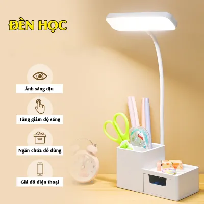 Đèn học chống cận 3200mAh tích điện 3 màu màn hình LED thông minh ngăn bút đa năng đèn bàn làm việc