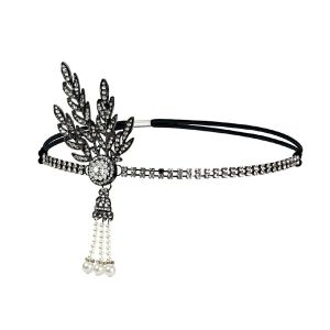 CHARMHOME ยางยืด สง่างาม เพชรผ้าโพกศีรษะ Headpiece เจ้าสาว Gatsby Flapper อุปกรณ์แต่งตัว ที่คาดผมไข่มุก