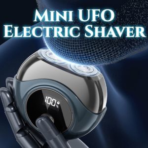 KINTHAZER Đầu đôi Máy cạo râu điện UFO mini Bìa từ tính Dao cạo xoay Dụng cụ cạo râu Có thể sạc lại Dao cạo râu Dành cho quà tặng nam giới