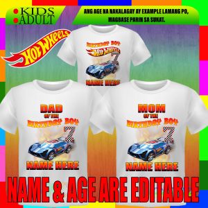 HOTWHEELS DESIGN 2 PERSONALIZED BIRTHDAY T-SHIRT DESIGN CUSTOMIZED DESIGN IN TSHIRT WITH NAME SUBLIMATION PRINT WHITE SHIRT
