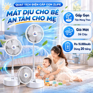 Quạt Tích Điện Mini Zlife Z24 Cỡ Lớn Pin Trâu 15.000mAh 4 Cấp Gió Có Giá Đỡ & Sạc Điện Thoại