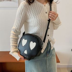 HUIHEYU ผี กระเป๋าสะพายไหล่รูปหัวกะโหลกฮาโลวีน ตลก หนัง PU กระเป๋าเล็กฮาโลวีน แฟชั่น ไม่ซึมน้ำ กระเป๋าสะพายข้างแบบโครงกระดูก ของขวัญ