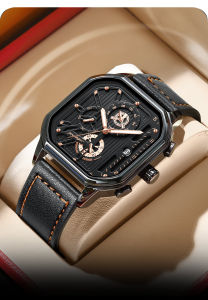 POEDAGAR JAM TANGAN PRIA MEWAH OLAHRAGA (DV-628) Square Dial Kulit  Tahan Air Watch Man/Silver Shell Black