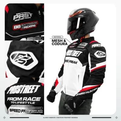 Jaket Mesh Prostreet Majestic RED WHITE Bahan Lotto Full Printing Unisex