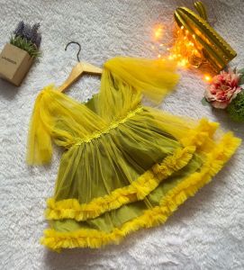 Gaun Pesta Anak Lengkap Lengan dengan Pita dan Renda - Warna Cerah untuk 1 Tahun ke Atas