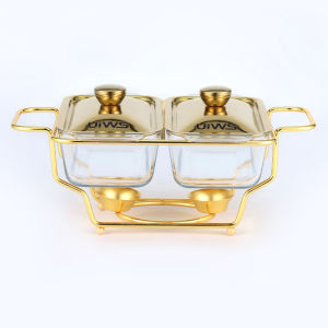 NEW Golden Rectangular Three-Grid Glass Dining Stove Hotel Restaurant Food Heating Container Buffet Pot buffet tray set Fairy Tale World One