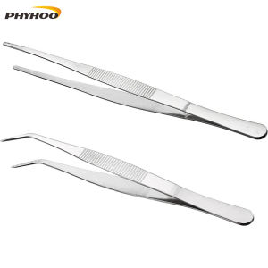 PHYHOO Thicken Stainless Steel Curved & Straight Tweezers Anti-Slip Precision Pick Up Tool for Jewelry Watch & Dental Repair