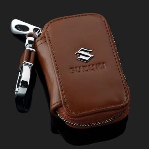 High quality car key case Leather car smart key chain keychain holder metal hook and keyring zipper bag car key wallet car dedicated For Suzuki Alto Swift APV Ertiga Celerio Carry Grand Vitara Jimny Vitara Kizashi SX4 Swift Dzire Wagon R+ Baleno Esteem